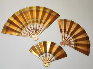 3 Pc. Brass Copper Fan Set Metal Wall Sculpture Art Vintage  - Picture 1 of 3