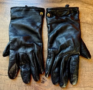 ETIENNE AIGNER WOMEN'S SMALL BLACK LEATHER GLOVES W/CASHMERE LINING - Picture 1 of 4