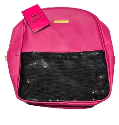 NEW Juicy Couture Hot Pink & Black Faux Leather Backpack Sequence NWT - Image 1 of 4