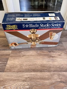 VTG 1988 Hunter Ceiling Fan Antique Brass 52” Studio Series Walnut/Oak~w/Remote - Picture 1 of 15