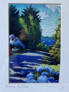 Impresión 8x10 firmada por Liz Collins "Verano en la isla" alfombra blanca y vidrio - Imagen 1 de 3
