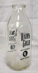VINTAGE DAIRY GOLD MILK BOTTLE - "Milk is Health, Health is Wealth" Near Perfect - Picture 1 of 4