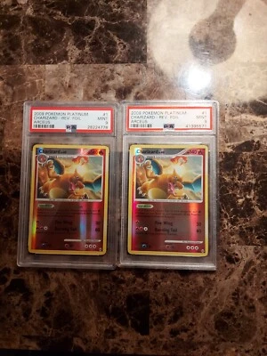 TWO Pokemon 2009  Charizard Platinum Rev Foil  Holo Arceus  #1  PSA 9 - Image 1 of 4