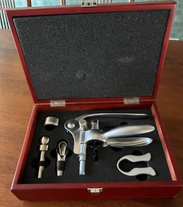 Brookstone Heritage Connoisseur's Wine Bottle Opener Wooden Case Open Box Gift - Picture 1 of 9
