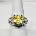 Vintage Victoria Wieck 925 Sterling Silver Canary Yellow And Clear Quartz Ring