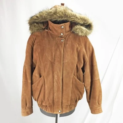 Chaqueta Para Hombre Cuero Vuelo Bombardero Acolchada Forro Capucha Piel Coyote Marrón L Foto 1 de 4