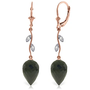 24.52 Carat 14K Solid Rose Gold Diamond Drop Black Spinel Earrings - Picture 1 of 3