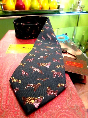 ETIQUETA NARANJA ETRO UOMO-SHOW PERROS 100% CORBATA SEDA-$170-N/CON CAJA-RARA Foto 1 de 4