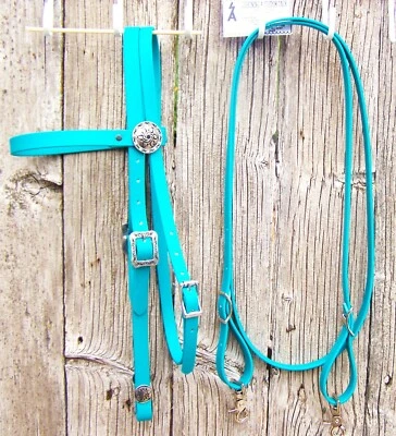 Riendas de cuerda de barril de biotano beta TEAL Bridle Headstall Loop Rein suroeste Foto 1 de 4