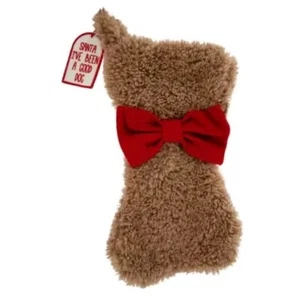 18" Brown Faux Fur Bone Shape Christmas Pet Stocking, Santa I've Been A Good Dog - Picture 1 of 6
