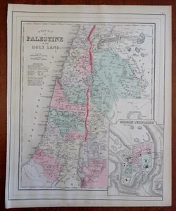 Tierra Santa Palestina Israel Jerusalén Mar Muerto 1888 mapa Bradley-Mitchell - Imagen 1 de 5