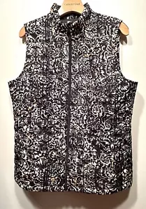 Chicos Quilted Puffer Vest Black Cream Print Zip Front Outerwear Size 2 L - Picture 1 of 3