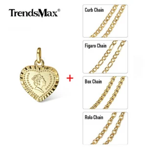 Yellow Gold Plated Heart Elizabeth Queen Pendant Necklace Multi-chain Optional - Picture 1 of 12