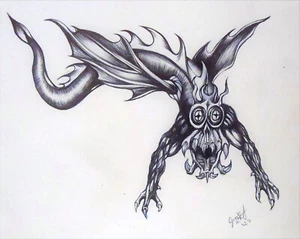 original hand drawn ballpoint pen illustration hand signed and dated of Dargon - Picture 1 of 2