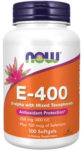 NOW VITAMIN E-400 IU D-Alpha Tocopheryl with Mixed Tocopherols in 100 Softgels - Picture 1 of 9