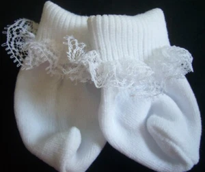 Compatible with 18" American Girl Doll 2 Pair Fitted Lace Trim Socks - Picture 1 of 2