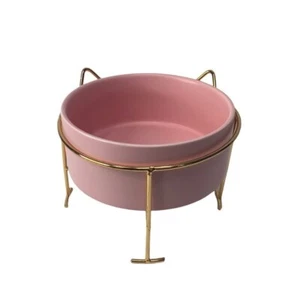 Vintage MCM pink Round Casserole Dish with goldstone stand MPC Porcelain 5.5" - Picture 1 of 8