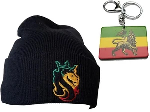 2pcs. Lion of Judah chain Rasta Weed Marijuana Keychain Africa Beanie hat tam - Picture 1 of 3