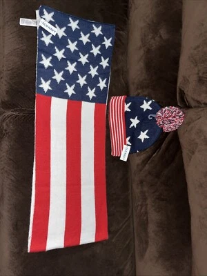 NWT OLD NAVY stars and stripes American Flag Beanie and Scarf - Image 1 of 4