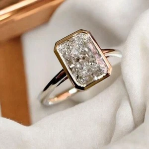 GIA 1.50 Cts Radiant Cut F/VS1 Diamond Solitaire Bezel Ring 18K Rose Gold - Picture 1 of 4