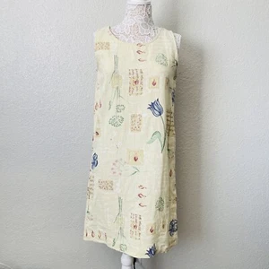 Sweet Jessie Petite Size S Yellow Vintage Handwriting Cottagecore Linen Dress - Picture 1 of 13