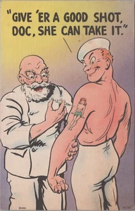 Postal de cómic de Sailor Giver Er a Good Shot Doc de la década de 1940 11369,3 - Imagen 1 de 7