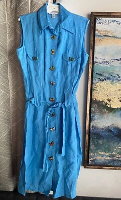 Vestido CASUAL CORNER Mujer Azul Vintage Años 90 10 Lino Madera Botones Mariposa Foto 1 de 4
