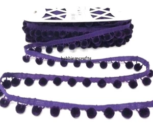 SIMPLICITY PURPLE POM TRIM 1 METRE Luxury Velvet Feel 1.5 cm balls 3cm drop - Picture 1 of 1
