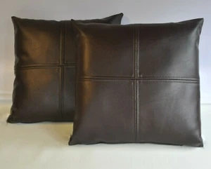 2 Brown Check Faux Leather Cushions 16" 18" 20" & Inner Filler Pads - Picture 1 of 3