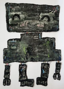 Original JUSTIN AERNI 2021 LARGE FLAT HANGING SCULTPURE robot art  "B.B.H BOT" - Picture 1 of 5