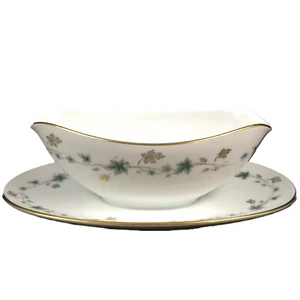 Noritake Elmdale Sauciere mit Unterteller blau & goldene Blätter 6219 Vintage Japan - Bild 1 von 9