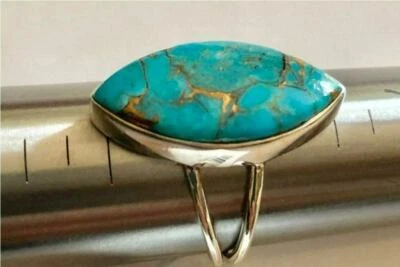 Anillo único de plata de ley 925 con piedras preciosas turquesa cobre azul todos los tamaños Foto 1 de 3