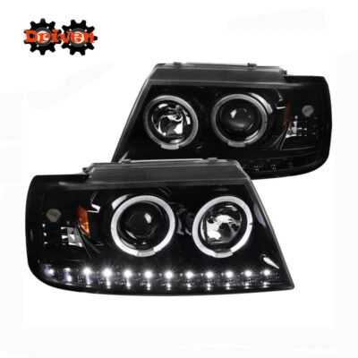 02-05 Ford Explorer Negro Brillante Proyector Doble Halo DRL Faros LED Foto 1 de 4