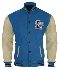 Justin Foley 13 Reasons Why Varsity Jacket With Patch Wool & Leather Sleeves - Picture 1 of 6