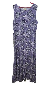 Vintage Teddi Woman Maxi Dress 1X Floral 90s Retro Coastal Boho Tie Waist Purple - Picture 1 of 10