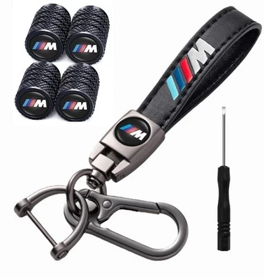 BMW M SPORT Luxury Leather Keychain Keyring M Sport With Dust Caps Black UK
