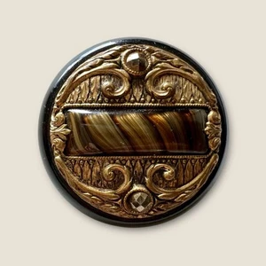 Antique Vintage Art Nouveau Brass Choclate Carmel Color Celluloid Center Button - Picture 1 of 6