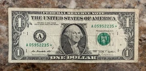 Star Note 2009 $1 Dollar Bill # A 05952235* - Picture 1 of 2