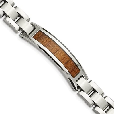 Madera de koa marrón esmaltada de acero inoxidable de 12 mm I.D. Pulsera de eslabones, 8,5 pulgadas Foto 1 de 4