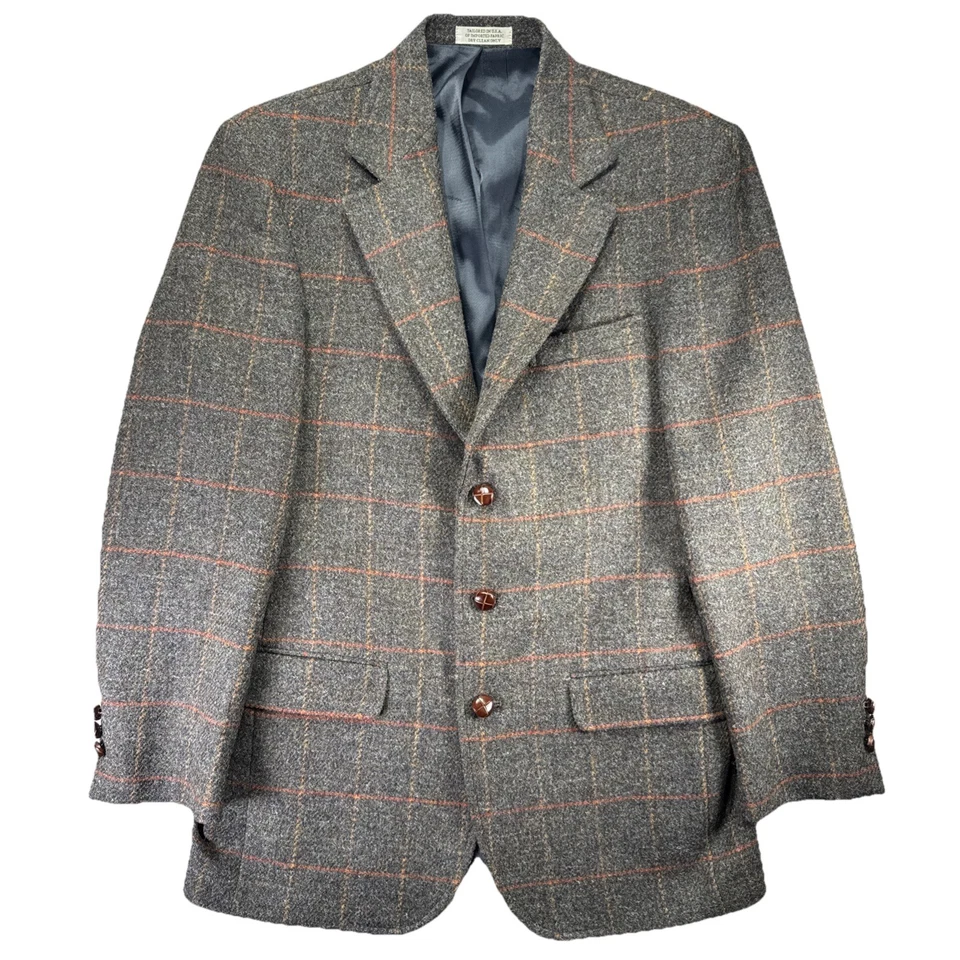 Vintage Orvis Harris Tweed Wool Blazer Sport Coat 38R Brown Green Overcheck USA - Image 1 of 4