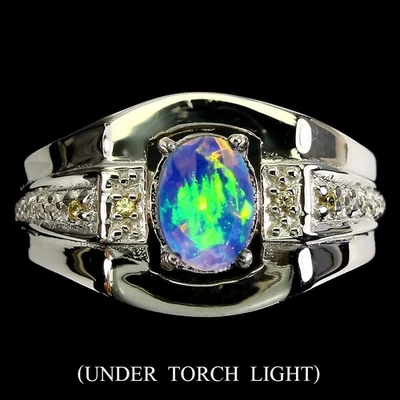 Anello in argento sterling 925 opale di fuoco ovale 7x5 mm zaffiro gemma... - Immagine 1 di 4