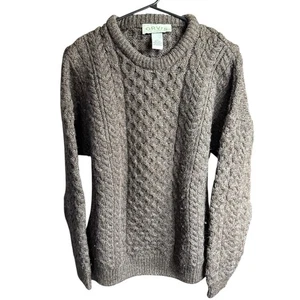 Vtg ORVIS Fisherman's Cable Knit Fisherman Sweater Men's M Grey 100% Wool Preppy - Picture 1 of 6