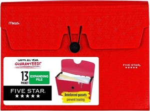 Mead Five Star Expanding File 13 Pocket Letter Size Ast Color School Office Home - Picture 1 of 5