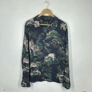 All Saints Shirt Mens M Black Oriental Tiger Pattern Hawaiian Summer Thicket LS - Picture 1 of 8