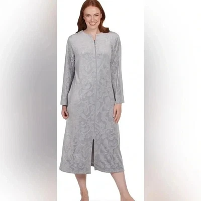 Bata para mujer Miss Elaine polar gris manga larga cálida cremallera frontal con bolsillo XL USADA EN EXCELENTE ESTADO Foto 1 de 4