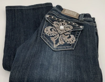 LA Idol Jeans Womens Size 3 Embellished Studded Bling 28x29 NICE Fast Free Ship! - Image 1 of 4