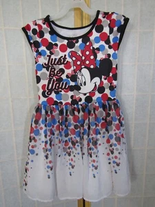 Disney Minnie Mouse White W/Dots Sleeveless Chiffon Lined Dress Girls M 7-8 - Picture 1 of 4