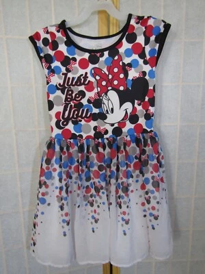 Disney Minnie Mouse White W/Dots Sleeveless Chiffon Lined Dress Girls M 7-8 - Image 1 of 4