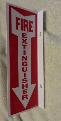 BUCKEYE 4" X 12 RIGID PLASTIC 90* ANGLE FIRE EXTINGUISHER ARROW SIGN NEW..1-sign
