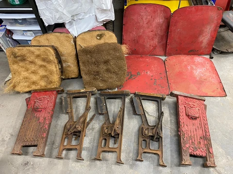 Vintage Lot Of 4 Theater Opera Seat Set Parts Art Deco Cast Iron Ends Salvage Cover